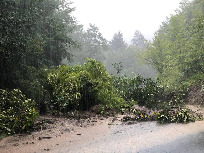 AUGUST 18, 2021 - Highway 215 in Haywood/Transylvania Counties in western North Carolina. Severe flooding from Tropical Depression Fred caused multiple road closures across the region. (Photo credit: WLOS Staff)