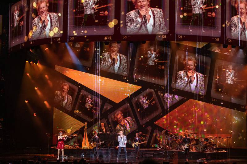 Singer Rod Stewart performs at PNC Music Pavilion in Charlotte on Aug. 26, 2022.