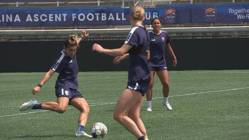 Teammates practice for Carolina Ascent FC Media Day