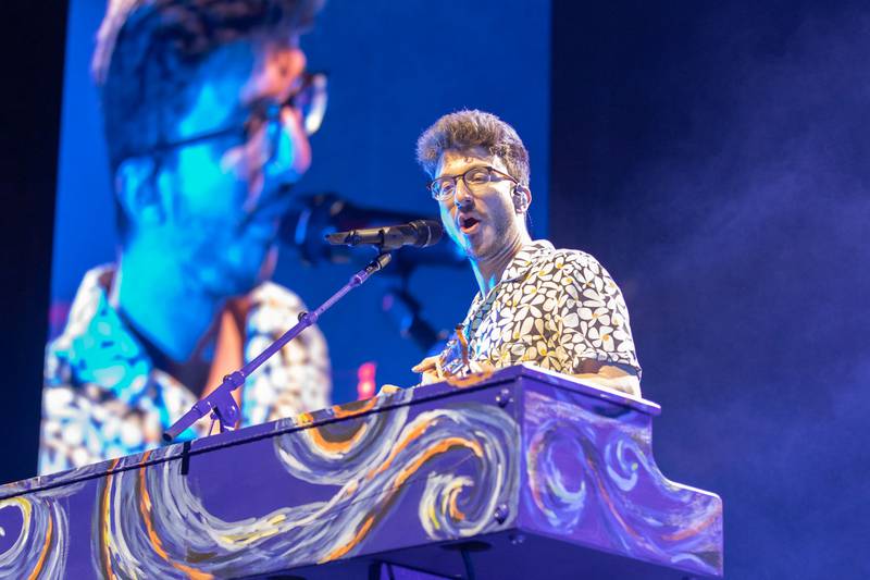 Indie pop band AJR performs at the Spectrum Center in Charlotte on April 10, 2024.