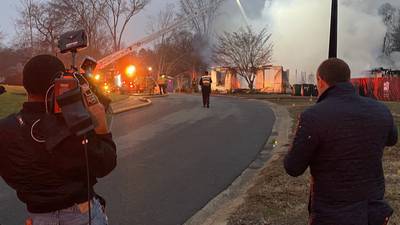 Heavy smoke and flames visible during south Charlotte house fire