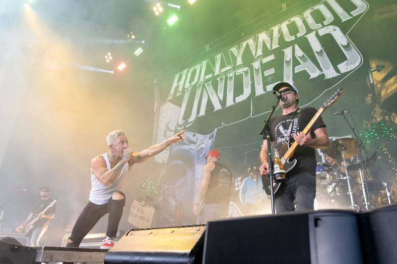 Hollywood Undead performs at PNC Music Pavilion in Charlotte on Aug. 3, 2024.