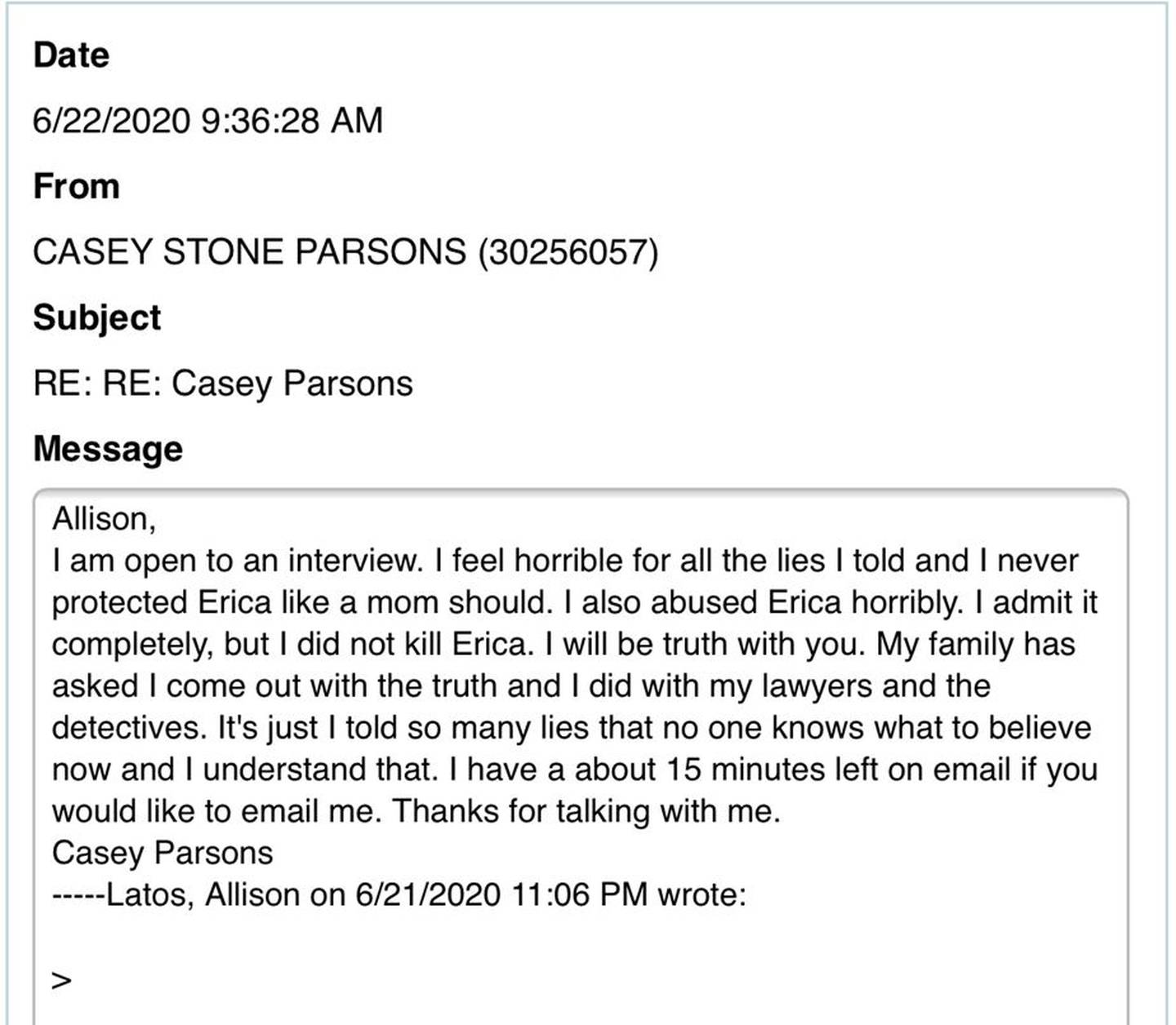 Casey Parsons responds to Channel 9's Allison Latos in June 2020.