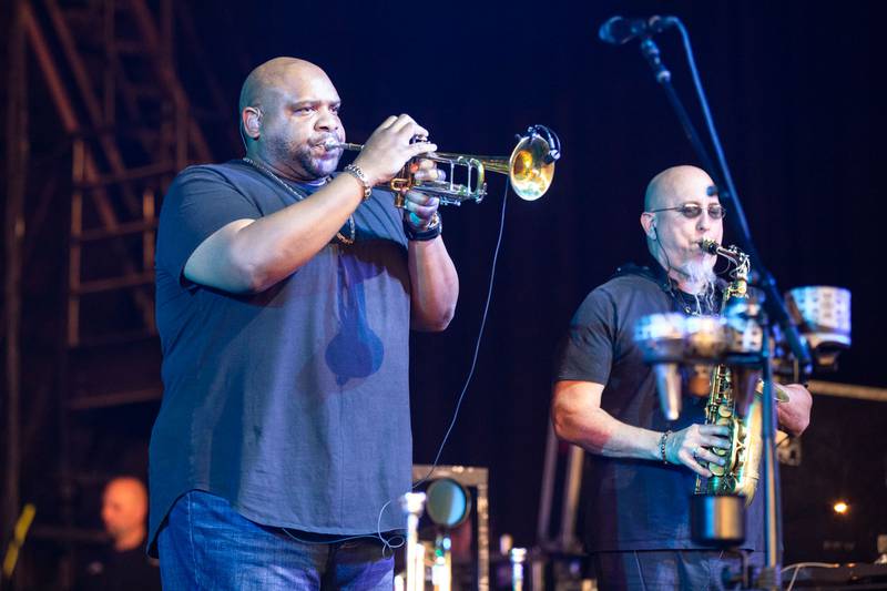 Rashawn Ross and Jeff Coffin of the Dave Matthews Band perform at PNC Music Pavilion in Charlotte. May 20, 2022.