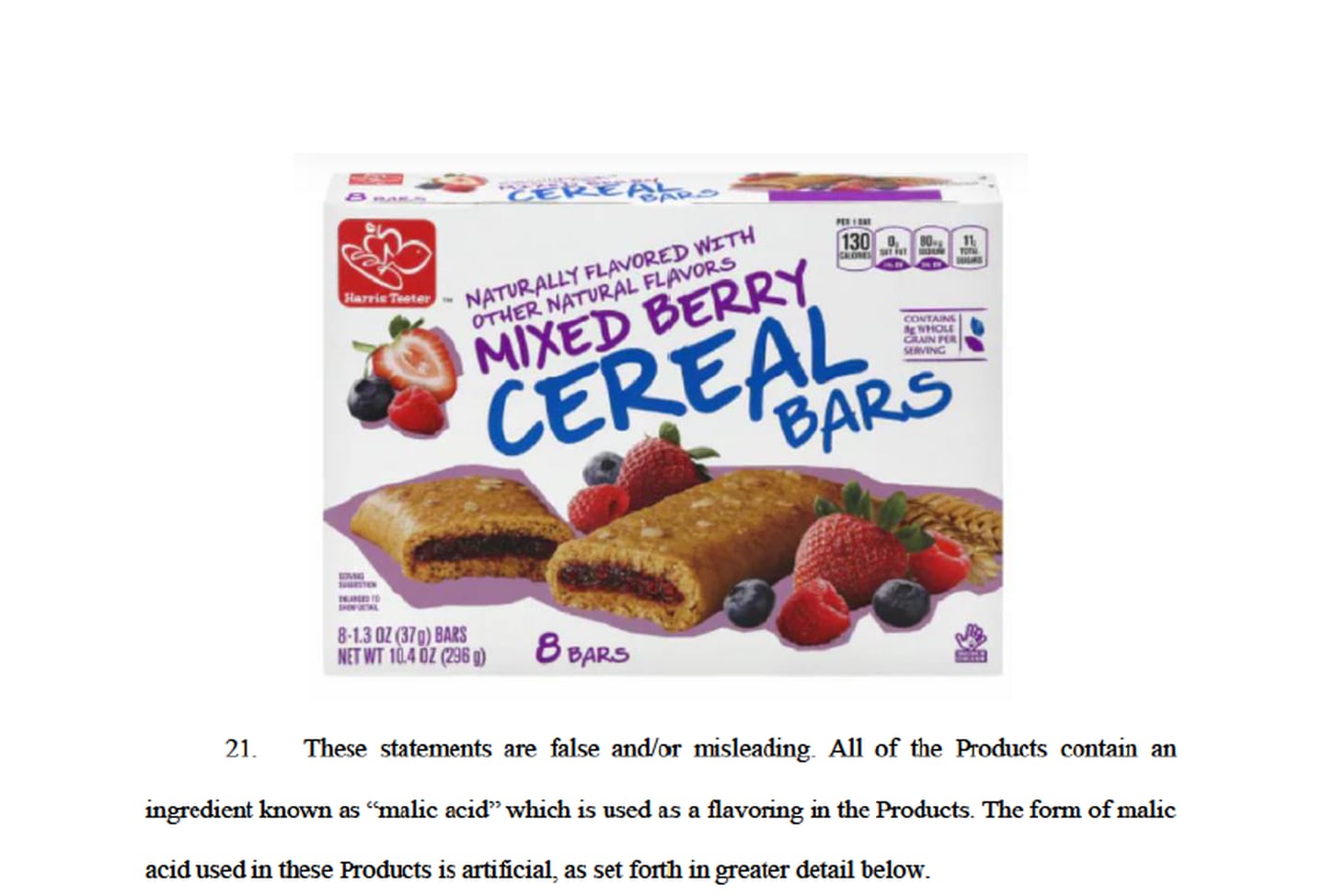 A photo of a box of cereal bars branded by Harris Teeter showing the words "Naturally flavored with other natural flavors" on the front.