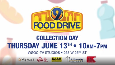 Join WSOC-TV on Thursday, June 13th for the 9 Food Drive Collection Day