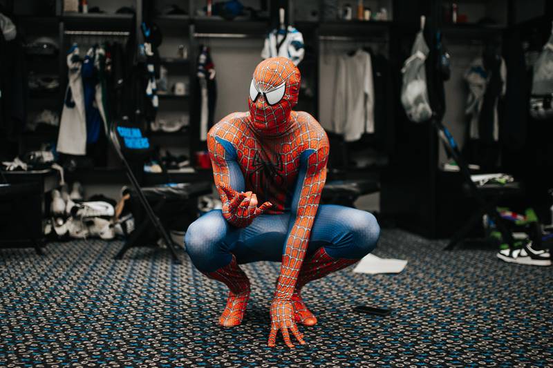 Panthers rookie Keith Taylor Jr. as Spiderman.