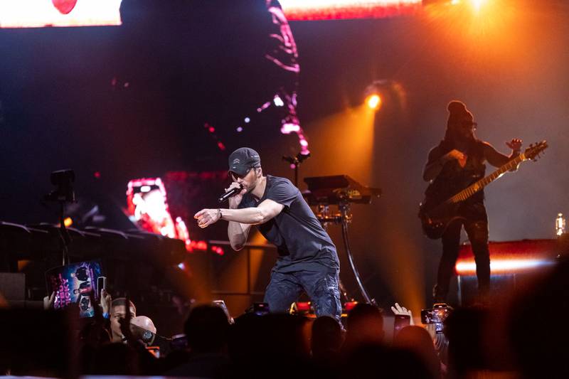 Enrique Iglesias performs during the Trilogy Tour at the Spectrum Center in Charlotte on March 2, 2024.