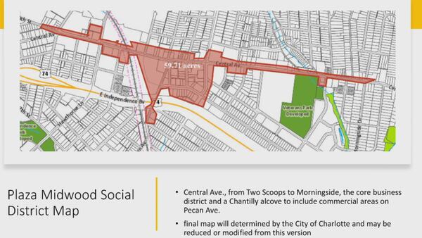 Map shows proposed Plaza Midwood social district