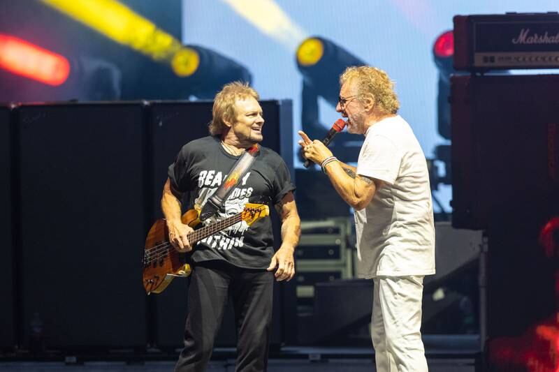 Sammy Hagar and Michael Anthony perform during the Best of All Worlds Tour at PNC Music Pavilion on July 19, 2024.