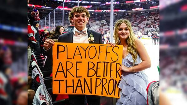 ‘Playoffs are better than prom’: Couple’s photo from Carolina Hurricanes game goes viral