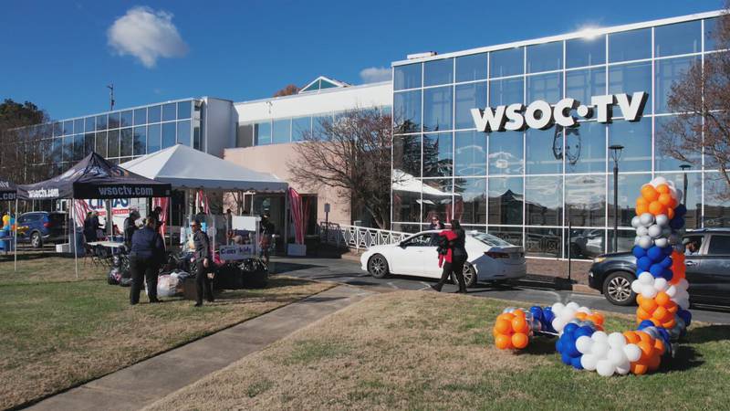 Viewers arrive at the WSOC-TV studios on Dec. 6, 2023, to drop off their coats for the 20th annual Steve’s Coats for Kids Collection Day.