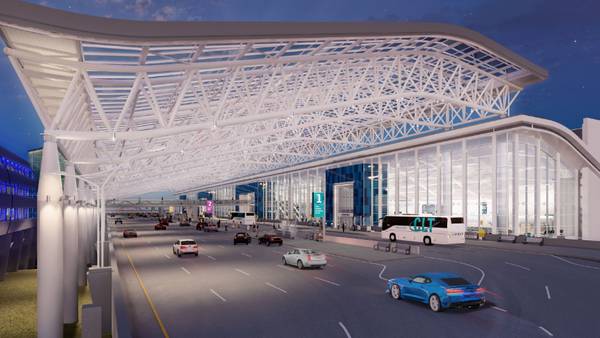 Departure drop-off area at airport temporarily closed for new canopy construction