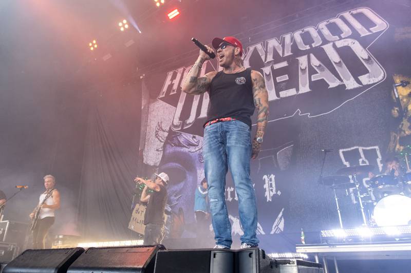 Hollywood Undead performs at PNC Music Pavilion in Charlotte on Aug. 3, 2024.