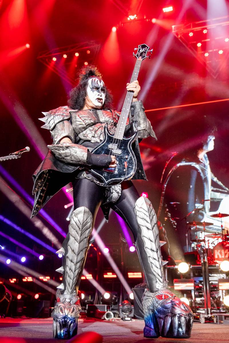 Gene Simmons of the legendary rock band Kiss performs at Coastal Credit Union Music Park at Walnut Creek in Raleigh. May 17, 2022.