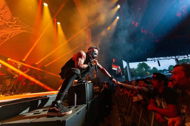 Mudvayne performs during the Destroy All Enemies Tour at PNC Music Pavilion in Charlotte on Sept. 6, 2024.