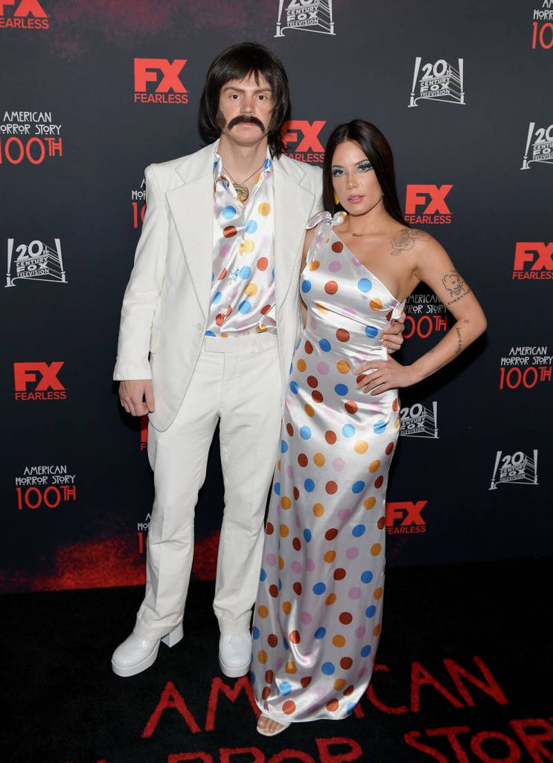 HOLLYWOOD, CALIFORNIA - OCTOBER 26: (L-R) Evan Peters and Halsey attend FX's "American Horror Story" 100th Episode Celebration at Hollywood Forever on October 26, 2019 in Hollywood, California. (Photo by Matt Winkelmeyer/Getty Images)