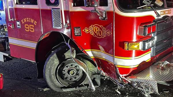 PHOTOS: Concord Fire makes plea to drivers after another fire truck was hit on I-85