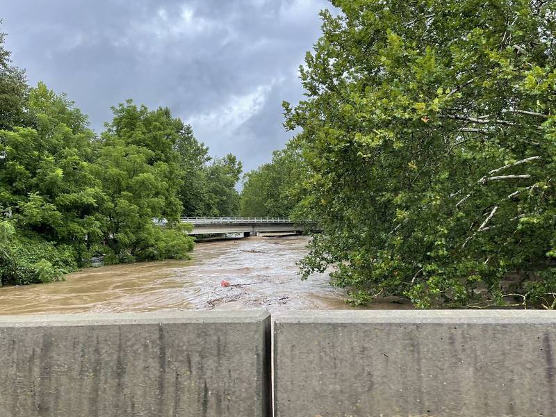 AUGUST 18, 2021 - Pigeon River, bridge washed out and road underwater in the Beaverdam Community in Canton. (Photo credit: Suzie Pressley)