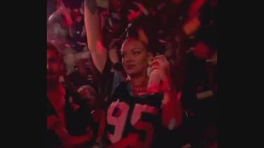Rihanna seen wearing Carolina Panthers jersey 