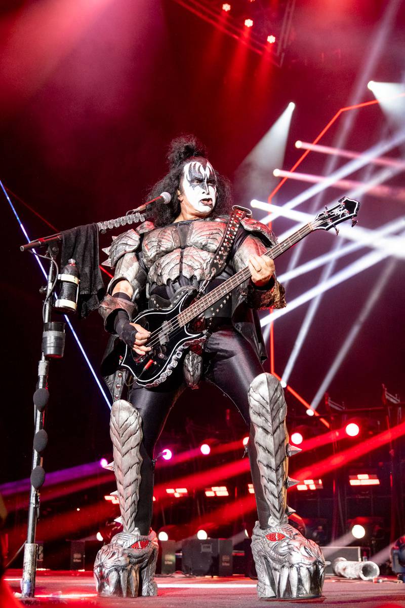 Gene Simmons of the legendary rock band Kiss performs at Coastal Credit Union Music Park at Walnut Creek in Raleigh. May 17, 2022.