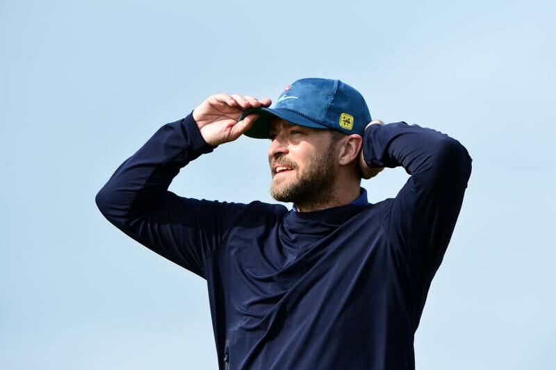 ST ANDREWS, SCOTLAND - SEPTEMBER 24: Musician, Justin Timberlake on on the 3rd hole during previews for the Alfred Dunhill Links Championship at The Old Course on September 24, 2019 in St Andrews, United Kingdom. (Photo by Mark Runnacles/Getty Images)