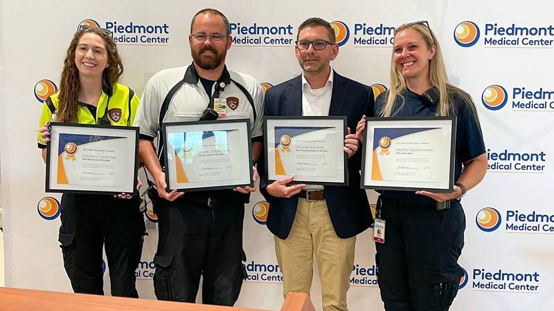 From left to right: Leighann Faulkner, EMT/Advanced of the Year; Daniel Thomasson, District Chief of the Year; William Hubbard, Part-Time Paramedic of the Year; and Andrea Parastschenko, Field Training Officer of the Year.