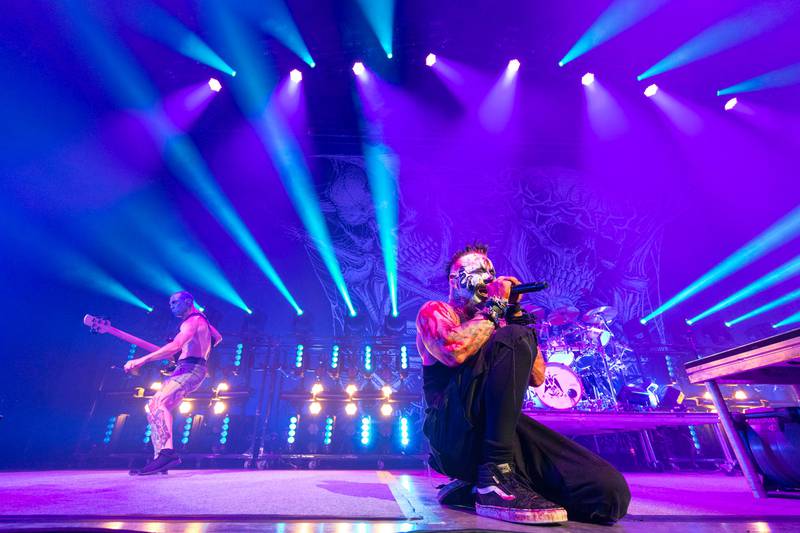 Mudvayne performs during the Destroy All Enemies Tour at PNC Music Pavilion in Charlotte on Sept. 6, 2024.