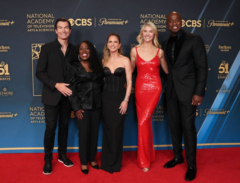 LOS ANGELES, CALIFORNIA - JUNE 07: (L-R) Jerry O'Connell, Sheryl Underwood, Natalie Morales, Amanda Kloots and Akbar Gbajabiamila attend the 51st annual Daytime Emmys Awards at The Westin Bonaventure Hotel & Suites, Los Angeles on June 07, 2024 in Los Angeles, California. (Photo by Rodin Eckenroth/Getty Images)