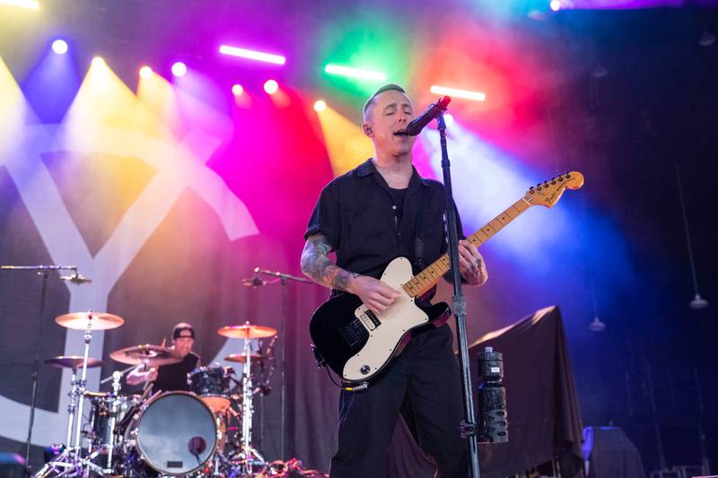 Yellowcard performs during the Summer Gods Tour at PNC Music Pavilion in Charlotte on July 29, 2024.