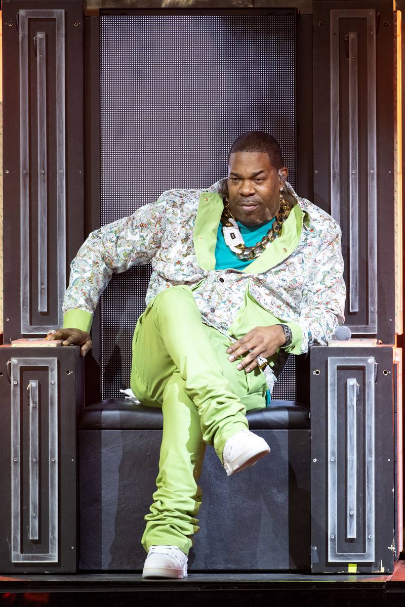 Busta Rhymes performs at PNC Music Pavilion in Charlotte on Aug. 16, 2023.