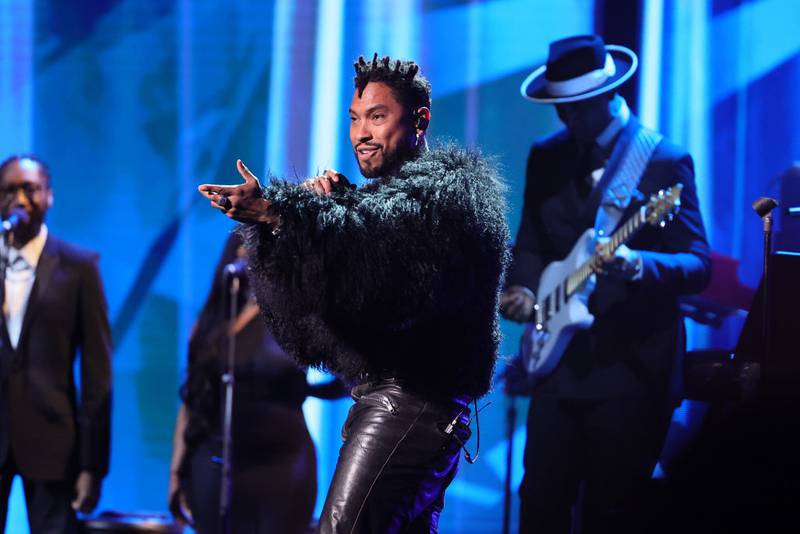 NEW YORK, NEW YORK - NOVEMBER 03: Miguel performs onstage during the 38th Annual Rock & Roll Hall Of Fame Induction Ceremony at Barclays Center on November 03, 2023 in New York City. (Photo by Theo Wargo/Getty Images for The Rock and Roll Hall of Fame )