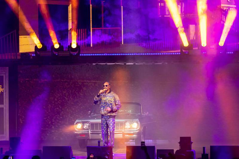 Snoop Dogg performs during the High School Reunion Tour 2023 at PNC Music Pavilion in Charlotte on Aug. 8, 2023.