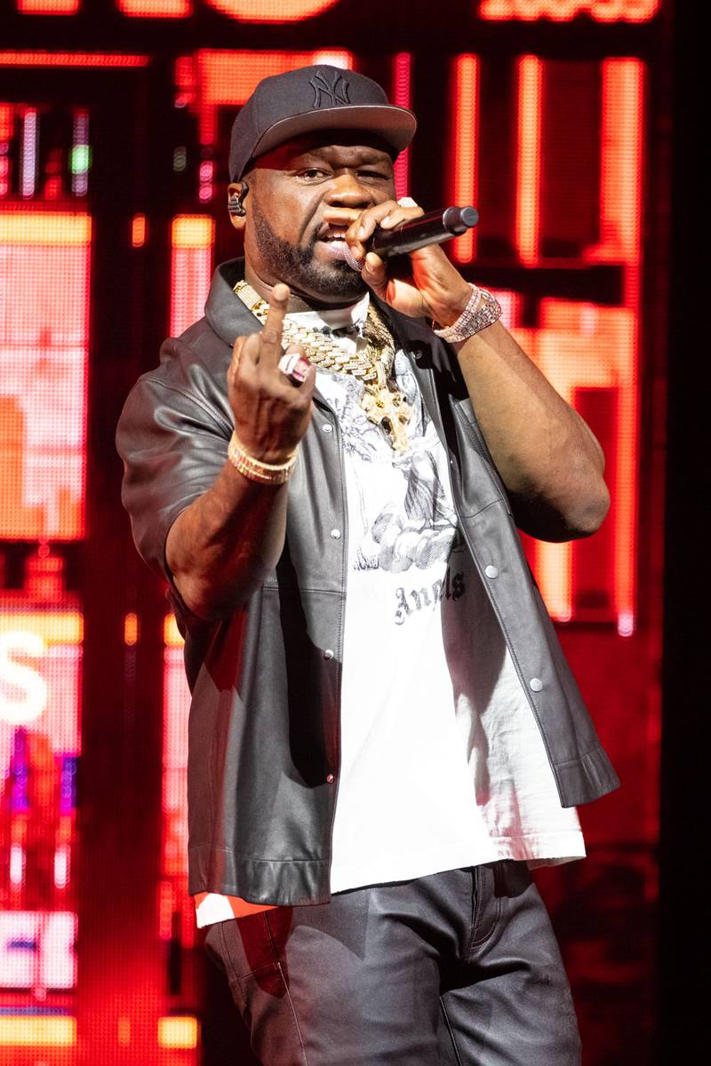 Rapper and actor 50 Cent performs at PNC Music Pavilion in Charlotte on Aug. 16, 2023.