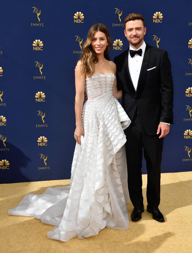 LOS ANGELES, CA - SEPTEMBER 17:  Jessica Biel (L) and Justin Timberlake attend the 70th Emmy Awards at Microsoft Theater on September 17, 2018 in Los Angeles, California.  (Photo by Frazer Harrison/Getty Images)