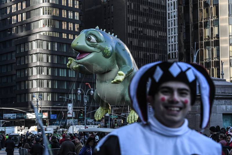 NEW YORK, NEW YORK - NOVEMBER 23: A balloon called Leo floats in Macy's annual Thanksgiving Day Parade on November 23, 2023 in New York City. Thousands of people lined the streets to watch the 25 balloons and hundreds of performers march in this parade happening since 1924. (Photo by Stephanie Keith/Getty Images)