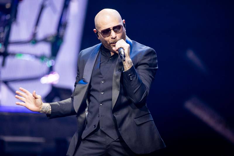 Pitbull performs during the Trilogy Tour at the Spectrum Center in Charlotte on March 2, 2024.