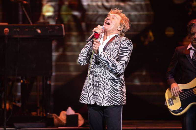 Singer Rod Stewart performs at PNC Music Pavilion in Charlotte on Aug. 26, 2022.
