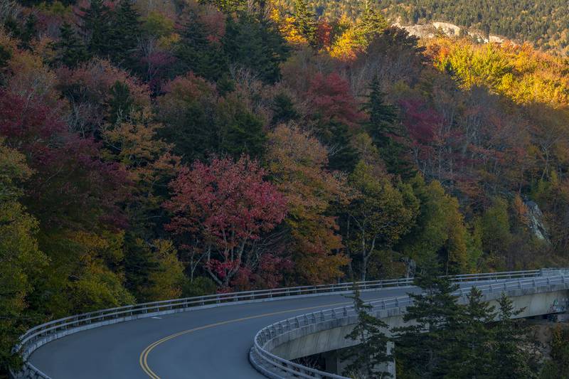 Foliage is bursting with color from this section of the parkway toward the Boone Fork area south of Blowing Rock, with more and more color making its way to lower elevations.