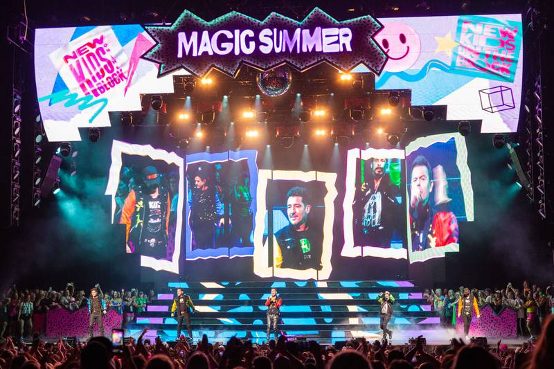 The New Kids on the Block perform during the Magic Summer Tour at PNC Music Pavilion in Charlotte on July 27, 2024.