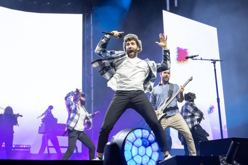 Indie pop band AJR performs at the Spectrum Center in Charlotte on April 10, 2024.