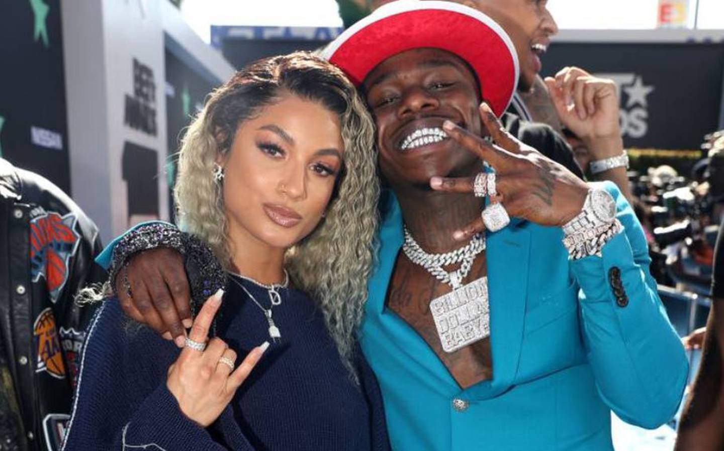 DaniLeigh, left, and DaBaby, right, attend the 2019 BET Awards at Microsoft Theater on June 23, 2019 in Los Angeles, California. DaniLeigh was charged Monday, Nov. 15, 2021, with two counts of simple assault against DaBaby. (Photo by Johnny Nunez/Getty Images)