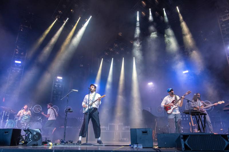 Young the Giant performs during the Neon Pill Tour at PNC Music Pavilion on Aug. 4, 2024.