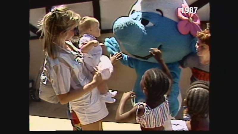 In 1984, Carowinds added Smurf Island, which featured a mushroom village and play structures.