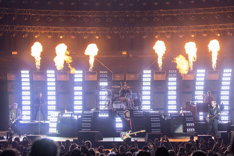 Green Day performs to a sold-out crowd at PNC Music Pavilion on Aug. 26, 2024.