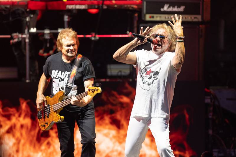 Sammy Hagar and Michael Anthony perform during the Best of All Worlds Tour at PNC Music Pavilion on July 19, 2024.