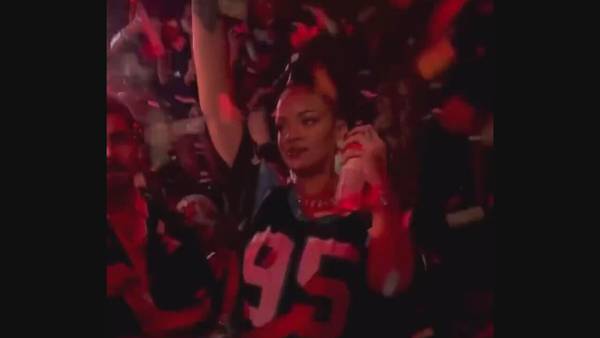 Rihanna seen wearing Carolina Panthers jersey