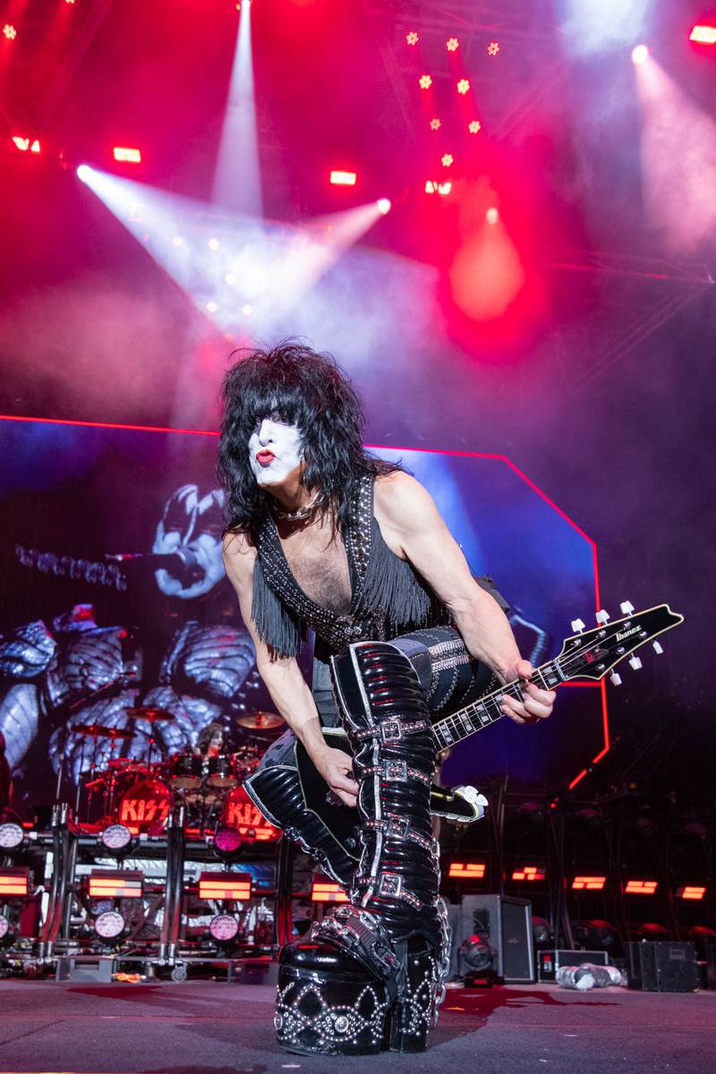 Paul Stanley of the legendary rock band Kiss performs during the “End of the Road Tour” at Coastal Credit Union Music Park at Walnut Creek in Raleigh. May 17, 2022.
