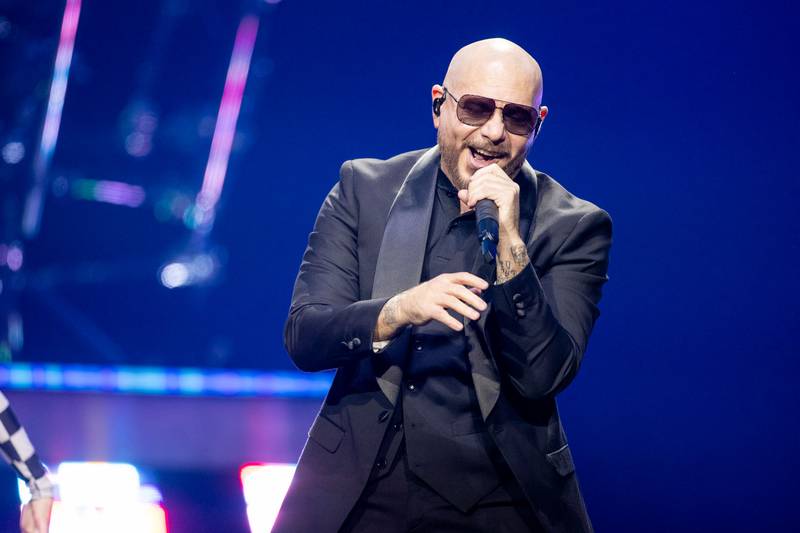 Pitbull performs during the Trilogy Tour at the Spectrum Center in Charlotte on March 2, 2024.