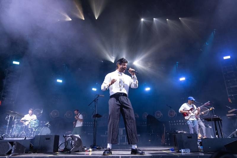 Young the Giant performs during the Neon Pill Tour at PNC Music Pavilion on Aug. 4, 2024.